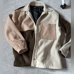 Bershka Spliced Overshirt in Brown